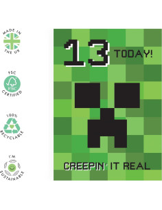 Tarjeta de Cumpleaños 13 Central 23 - Minecraft Creeper Verde 2