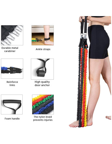 Kit de Bandas de Resistencia EILISON 13 Piezas con Mangos y Fundas