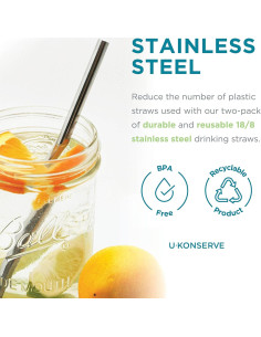 Popotes Reutilizables de Acero Inoxidable U-Konserve 21.6 cm - Set de 2 2