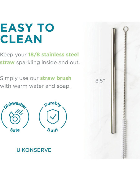 Popotes Reutilizables de Acero Inoxidable U-Konserve 21.6 cm - Set de 2