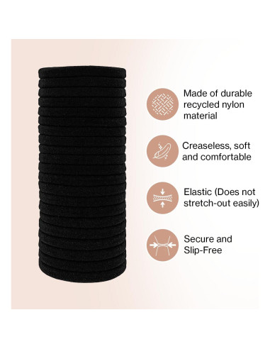 Bandas para el Cabello Kitsch Negras Sin Daño - 20 Unidades