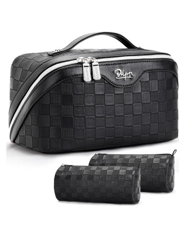 Set de 3 Bolsas de Maquillaje de Viaje BOYATU - Cuero Vegano Negro