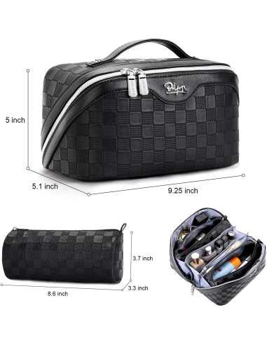 Set de 3 Bolsas de Maquillaje de Viaje BOYATU - Cuero Vegano Negro