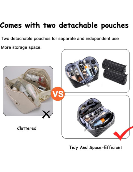 Set de 3 Bolsas de Maquillaje de Viaje BOYATU - Cuero Vegano Negro