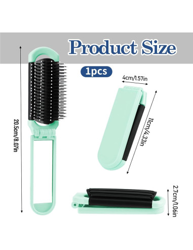 Cepillo de Pelo Plegable con Espejo Styquenzer Verde 11x4cm