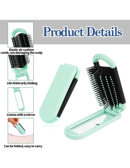 Cepillo de Pelo Plegable con Espejo Styquenzer Verde 11x4cm