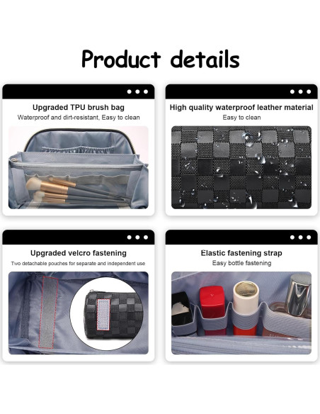 Set de 3 Bolsas de Maquillaje de Viaje BOYATU - Cuero Vegano Negro