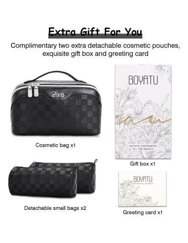 Set de 3 Bolsas de Maquillaje de Viaje BOYATU - Cuero Vegano Negro