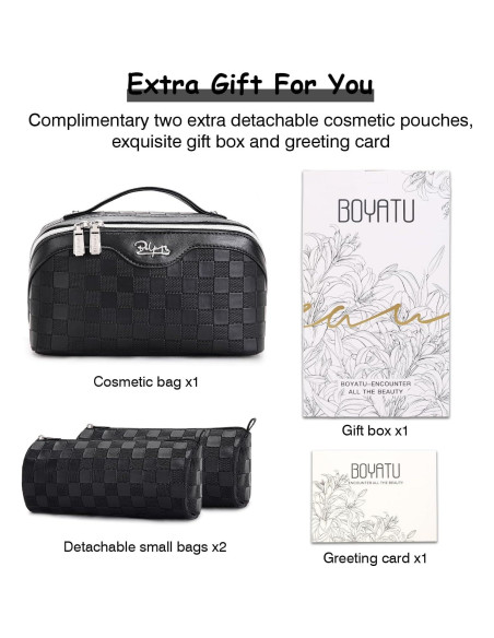 Set de 3 Bolsas de Maquillaje de Viaje BOYATU - Cuero Vegano Negro