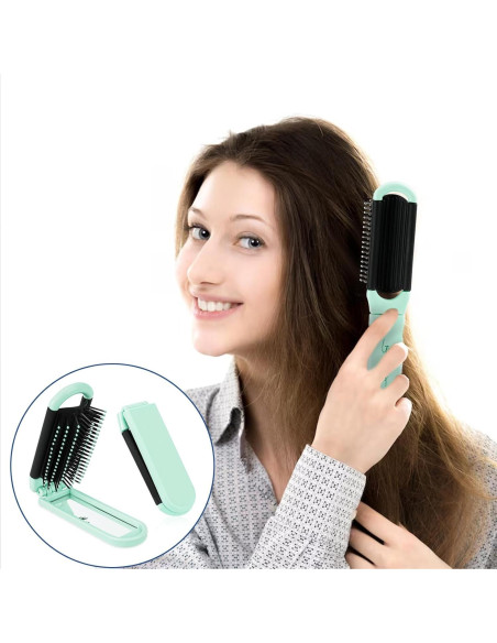 Cepillo de Pelo Plegable con Espejo Styquenzer Verde 11x4cm