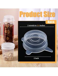 8 Tapas de Silicona Reutilizables YBEATY para Tarros y Botellas 2