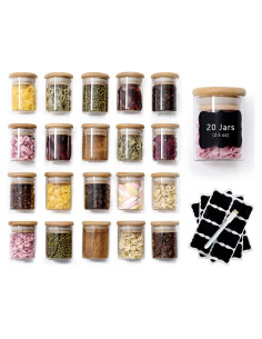 20 Tarros de Especias de Vidrio ZPGXLRZ con Tapas de Bambú 73ml