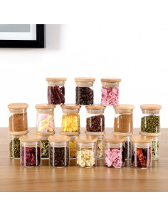 20 Tarros de Especias de Vidrio ZPGXLRZ con Tapas de Bambú 73ml 2