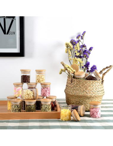 20 Tarros de Especias de Vidrio ZPGXLRZ con Tapas de Bambú 73ml