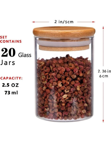 20 Tarros de Especias de Vidrio ZPGXLRZ con Tapas de Bambú 73ml