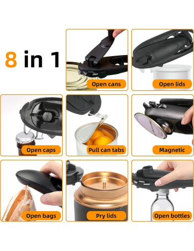 Abrelatas Multifuncional 8 en 1 TUOSANTER Negro 20x6x4 cm