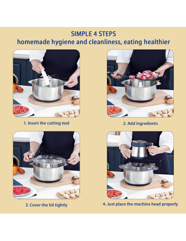Picadora de Alimentos Eléctrica Yehenarn 3L 800W Acero Inoxidable