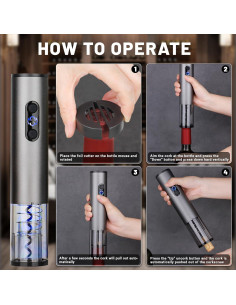 Sacacorchos Eléctrico Recargable BSWMHG con Cortador y Tapón 2