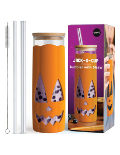 Vaso de Vidrio con Tapa y Pajitas OTOTO Jack-o-Cup 500ml