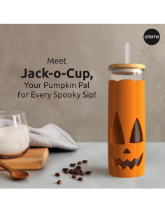 Vaso de Vidrio con Tapa y Pajitas OTOTO Jack-o-Cup 500ml 2