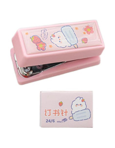 Set Grapadora Mini Zenarao Rosa con Grapas No.12 y Quitagrapas