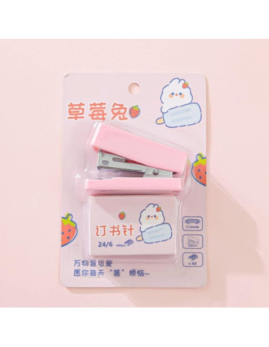 Set Grapadora Mini Zenarao Rosa con Grapas No.12 y Quitagrapas