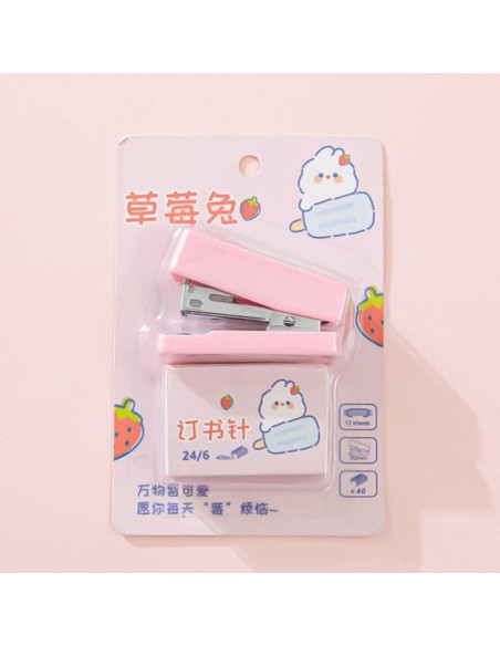 Set Grapadora Mini Zenarao Rosa con Grapas No.12 y Quitagrapas