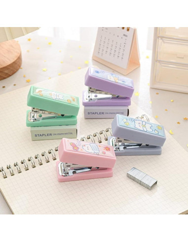 Set Grapadora Mini Zenarao Rosa con Grapas No.12 y Quitagrapas