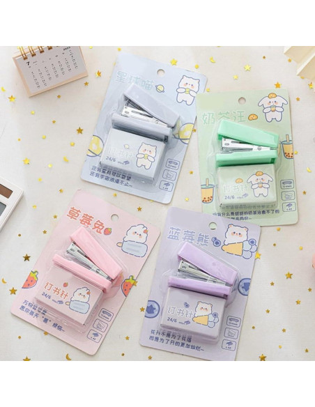 Set Grapadora Mini Zenarao Rosa con Grapas No.12 y Quitagrapas