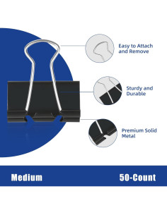 50 Clips de Carpeta Medianos EHME Negros 3.18 cm Metal 2