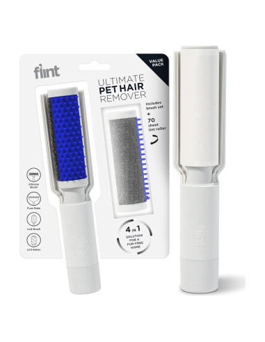 Eliminador de Pelo de Mascotas Flint 4-en-1 - Cepillo y Rodillo