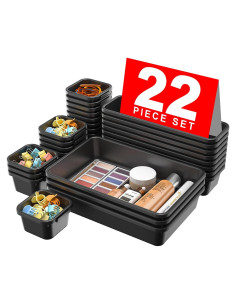 Organizador de Cajones A-LuGei 22 Piezas Negro 3 Tamaños