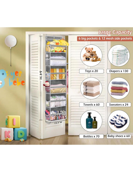 Organizador de Puerta MISSLO 6 Bolsillos Grandes y 12 Laterales