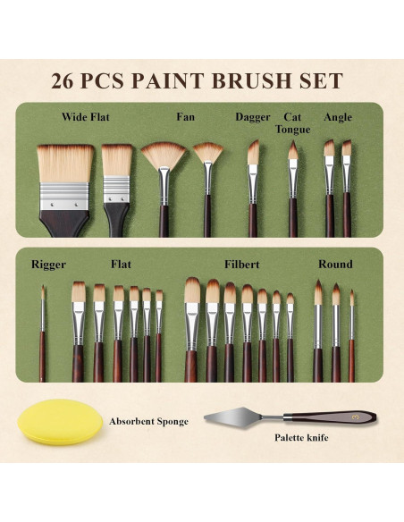 Set de 26 Pinceles REDSHELL para Pintura Acrílica y Acuarela