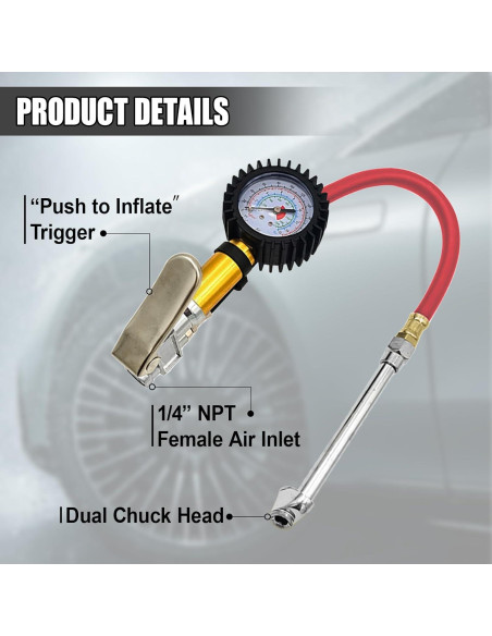 Medidor Digital de Presión de Neumáticos UHANBUT con Inflador 50cm