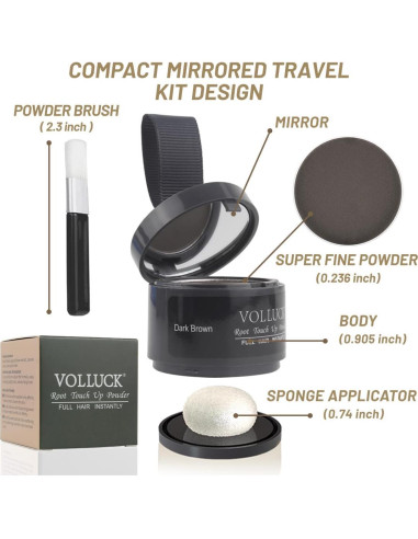 Polvo Retoque Raíces VOLLUCK Marrón Oscuro 3.98g - Cubre Cabello Gris