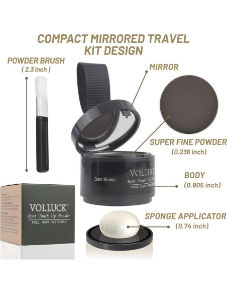 Polvo Retoque Raíces VOLLUCK Marrón Oscuro 3.98g - Cubre Cabello Gris