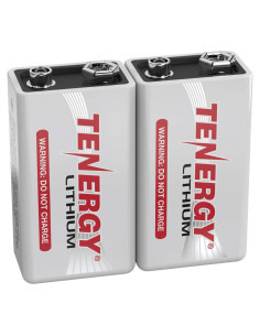 Baterías de Litio 9V Tenergy Paquete de 2, 1200mAh, Larga Duración