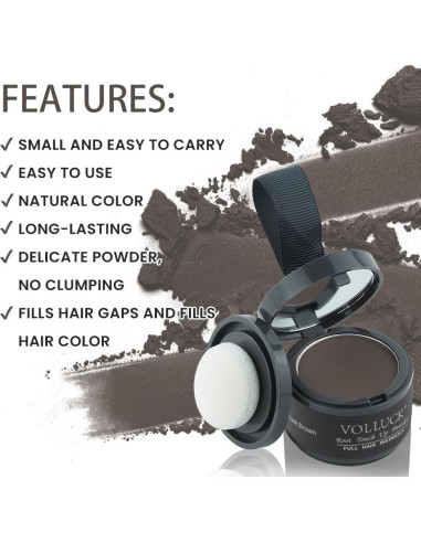 Polvo Retoque Raíces VOLLUCK Marrón Oscuro 3.98g - Cubre Cabello Gris