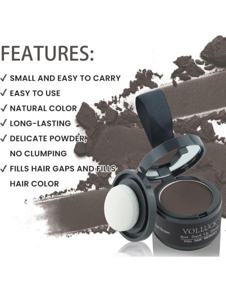 Polvo Retoque Raíces VOLLUCK Marrón Oscuro 3.98g - Cubre Cabello Gris