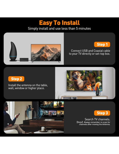 Antena de TV Digital HD KLOMIER 901 km Amplificador 4K