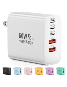 Cargador USB C 60W 5 Puertos Rápido Blanco - Shenzhen Xihuida