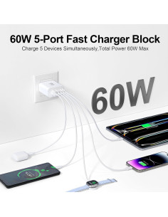 Cargador USB C 60W 5 Puertos Rápido Blanco - Shenzhen Xihuida 2