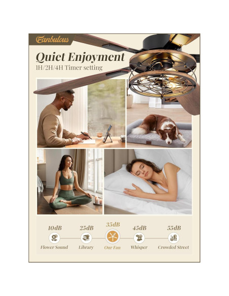 Ventilador de Techo Fanbulous 52" Negro con Luz y Control Remoto