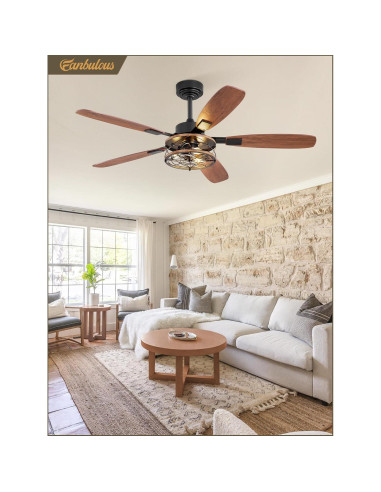 Ventilador de Techo Fanbulous 52" Negro con Luz y Control Remoto