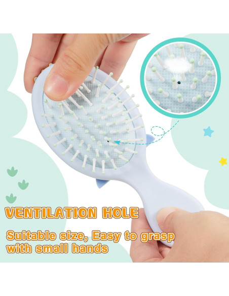 6 Mini Cepillos de Cabello Dinosaurio Verde y Azul para Niños