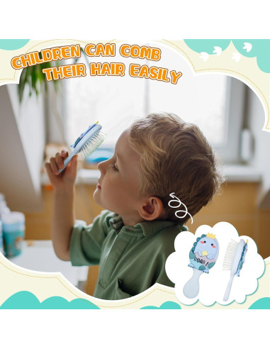 6 Mini Cepillos de Cabello Dinosaurio Verde y Azul para Niños