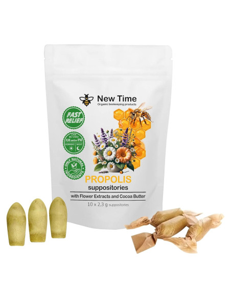 Supositorios Orgánicos de Propóleos New Time - Alivio Hemorroides 10 Unidades