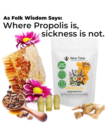 Supositorios Orgánicos de Propóleos New Time - Alivio Hemorroides 10 Unidades