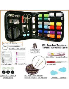 Kit de Costura Básico Vellostar Mini Negro - 30 Agujas y Hilo 2